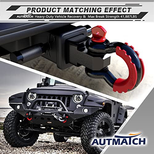 AUTMATCH 3/4" D Ring Shackles (2-Pack) - 41,887 lbs Break Strength | Clevis Shackle with 7/8" Pin & Isolator Washer Kit for Tow Strap, Winch, Towing & Off-Road Vehicle Recovery, Black & Red - color: Black & Red
