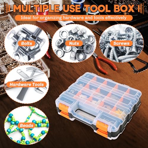 Small Parts Organizer Storage Case Tools Box 34-Compartments | Double Side Organizer Box with Removable Dividers for Small Hardware, Screws, Bolts, Nuts, Nails, Beads, Jewelry (1)