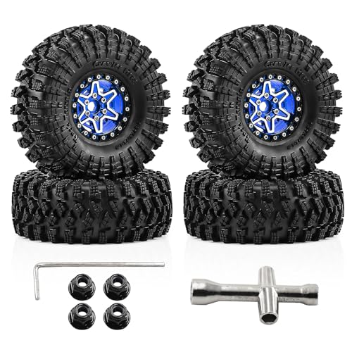 1.9" Alloy Wheels and Rubber Tires 4-Pack, for TRX4, SCX10, SCX10 III, 90046, D90 and Other Popular RC Crawler Models (blue) - color: Blue+W tires