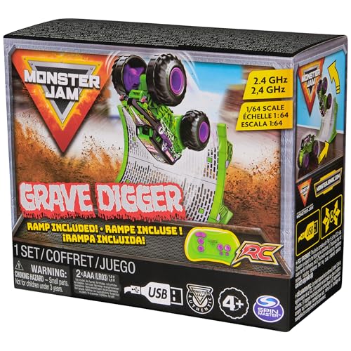 Monster Jam Official Grave Digger RC Truck with Ramp, 1:64 Scale