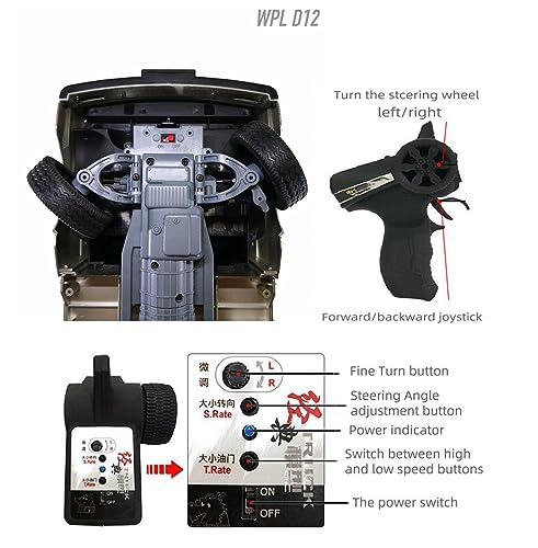 WPL D12 RC Car 1/10 Remote Control Kei Truck RC Drift Car RTR | Off Road Pickup 2.4G with Proportional Throttle Steering 260 Motor Rear Drive Hobby Grade Toy Adult