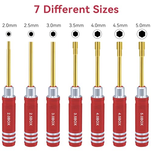 Hex Nut Driver Set - RC Car Tool Kit 2.0mm 2.5mm 3.0mm 3.5mm 4.0mm 4.5mm 5.0mm Hexagonal Head Nut Screwdriver for Axial SCX24 Wheel Fixing RC Models Car Boat Helicopter 7Pcs Red - color: Red
