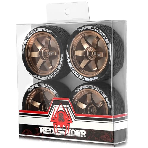 REDSPIDER•1/10 On Road Tires and Aluminum Wheels(4PCS) 12mm Hex RC Rally Racing Tyres OD 2.56" for Tamiya TT01 TT02 XV01 TA06 A959 PTG2 HPI KYOSHO PTG2(Brown) - color: Brown