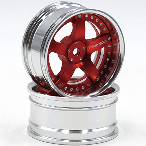 2pcs RC 1/10 Aluminum Alloy Wheel Rims Hex 12mm Adjustable Offset Fit 1:10 RC On Road Drift Touring Car Tires (Silver & Red Color) - color: Silver & Red