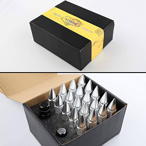 20Pcs Anti Theft Spikes Extended Tuner Wheel/Rims Lug Nuts with Wheel Locks M12X1.5+Socket (Silver) - color: Silver