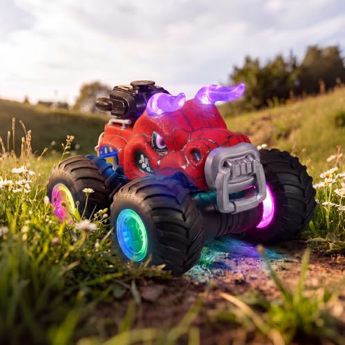 Remote Control Monster Truck Toys - 1000mAh Battery RC Stunt Car (Red) | 2.4GHz Remote Control, Flat & Upright 360° Spins, Trucks for Kids Ages 4-12, Birthday & Holiday Gifts for Boys & Girls - color: Red