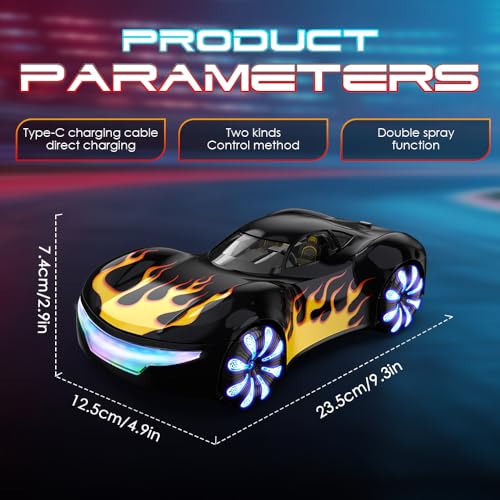 2.4GHz Remote Control Car, 360° Spins, Side-to-Side Movement, Dual Spray, LEDs, Auto Demo, RC Vehicle Outdoor Toys RC Cars Toys for Ages 8-13 Boys Girls Kids Birthday - color: Black
