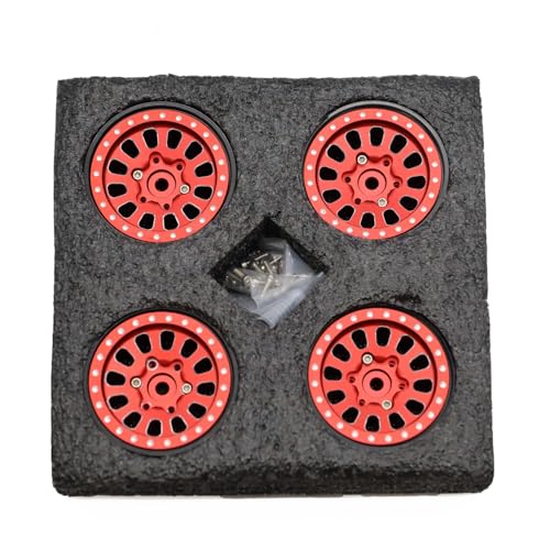 1.3” Brass Beadlock Wheels, -5.40mm Offset CNC 7 mm Hex Rims for 1/18 1/24 RC Crawler TRX4M, Axial SCX24 AX24, Redcat Ascent-18, FMS FCX24, 4 pcs, Red - color: Red
