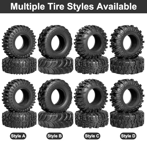 LRFHL 1.3" Crawler Tires Soft Rubber for 1/18 TRX4M 1/24 SCX24 FCX24, 4PCS | 65mm*27mm, RC Tires with Foam Insert, RC Rock Crawling Tires Upgrade - color: Style D