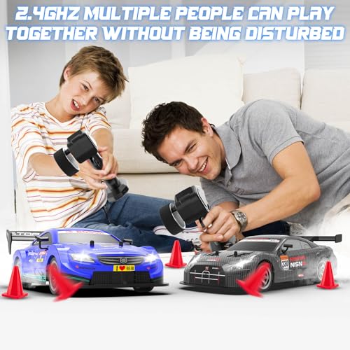 1/16 RC Drift Car, 2.4GHz 4WD Remote Control Drift Car, 30+KM/H High Speed Drift RC Cars with LED Lights 2 Batteries and Drift Tires Race Cars for Adults Boys Kids, Blue - color: Blue