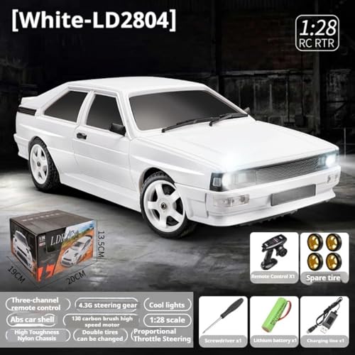 LD2804 1/28 RC Drift Car, Full Proportional 4WD Remote Control Racing Vehicle, High Speed Electric Car for Adults, Mini Hobby Grade Model Gift (White) - color: White (Ld2804)