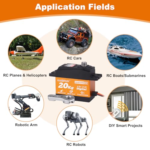 HobbyPark Waterproof Servo 20KG Servo Motor High Torque RC Servo Metal Gear Digital Servo with 25T Servo Horn for 1/10 1/12 RC Car Robot DIY Control Angle 180°, 0.09sec