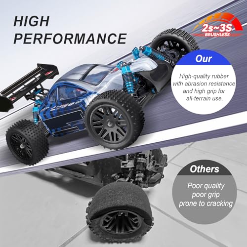 Hobbypark (4-Pack) 1/10 Scale Off Road Buggy Tires & Wheel Rims Set Front and Rear 12mm Hex Hubs with Foam Inserts for RC Hobby Car