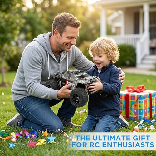 V3 1/14 Fast RC Cars for Adults, 4x4 Offroad Waterproof Monster Truck | 40+ mph High Speed Remote Control Drift Buggy Car , Electric Powered All Terrain Truggy with 2S Battery for Snow Sand - color: Black Gray