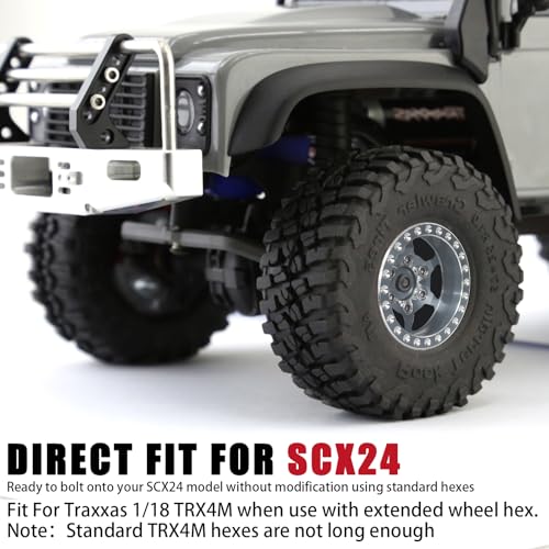 1.0 Aluminum Beadlock Wheels, 3mm Offset, for SCX24 TRX4M, 4PCS | 7mm hex, CNC aluminum rims, -3mm offset for SCX24, FCX24 and AX24; TRX4M requires extended wheel hexes. - color: Titanium