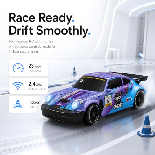RC Drift Car, 1:24 Scale Remote Control Vehicle with LED Lights,Drifting Tires&Two Batteries, Racing Sports Toy Idea Gift for Adults Boys Girls and Kids - color: Purple
