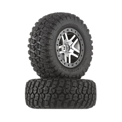 Traxxas 6873 BF Goodrich Mud Terrain T/A KM2 Tires Pre-Glued on Satin Chrome, Black Beadlock-Style Wheels (pair)