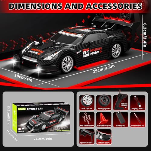 RC Drift Car 1:20, High Speed 4WD Remote Control Car with Cool Lighting, 30km/h Racing RC Drifting Cars, Gifts for Adults, for Drift and Race