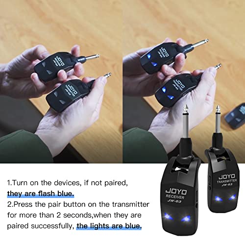 JOYO 2.4GHz Wireless Guitar System Rechargeable Transmitter and Receiver 4 Selectable Channels, 5ms Low Latency, 65ft Range, Up to 8 Hour Battery for Electric Guitar, Bass & Acoustic (JW-03) - style: 2.4GHz