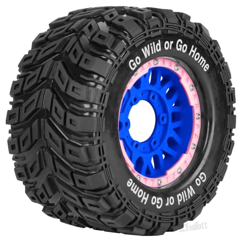 RC Truck Tires Wheel for 1/10 Big Rock Granite Vortek 3s / Stampede Rustler RC Car,4-Pack RC Wheels Tires Plastic Wheels w/12mm/14mm/17mm Replaceable Hex,Blue-Pink - color: Blue-pink- (Rc Tires Wheel)