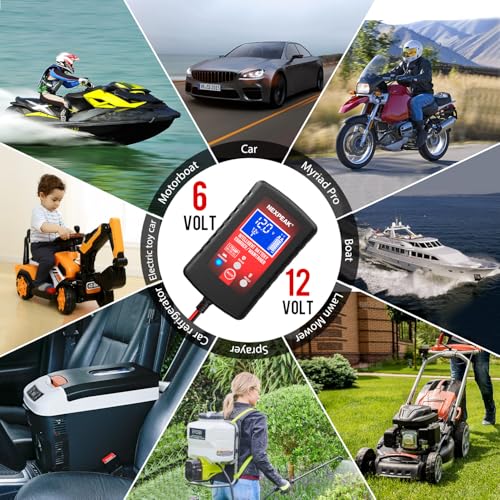 3-Pack 1.75A Car Battery Charger, 6V &12V Smart Battery Trickle Charger | Fully automatic 6V/12V Battery Charger, LCD screen monitors real-time status, Multi-protection for cars, boats, motorcycles