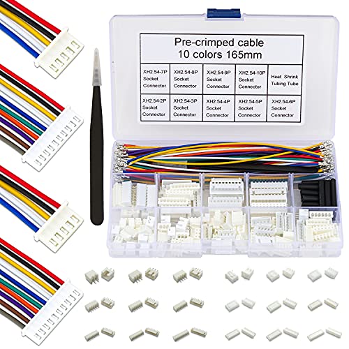 JST Connector Kit 2.5mm Pitch JST-XH 2.54 Female Connector with Premium 22AWG Pre-Crimped Cables,XH 2.54mm Connector 2/3/4/5/6/7/8/9/10 Pin Female Housing (XH-MM-Kit) - size: JST-2.5MM-XH
