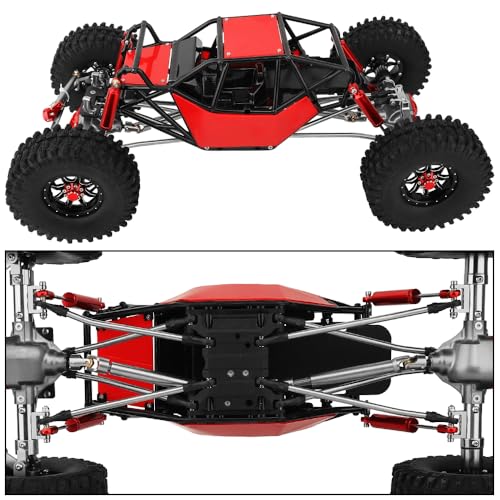 Metal DIY 330mm Wheelbase Rock Buggy Frame Chassis Crawler with SCX10 Straight Axles Nylon Tube Roll Cage for 1/10 RC Crawler Axial SCX10 Upgrades (red)