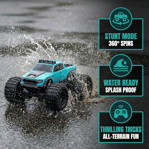 KB KAIBO 8816 1:12 Amphibious Remote Control Car with Full Proportional Steering-Fully Waterproof All Terrain RC Monster Truck for Kids 6-12+, 7.4V 4WD 2.4Ghz 60+ Min Dual Battery Blue - color: Blue