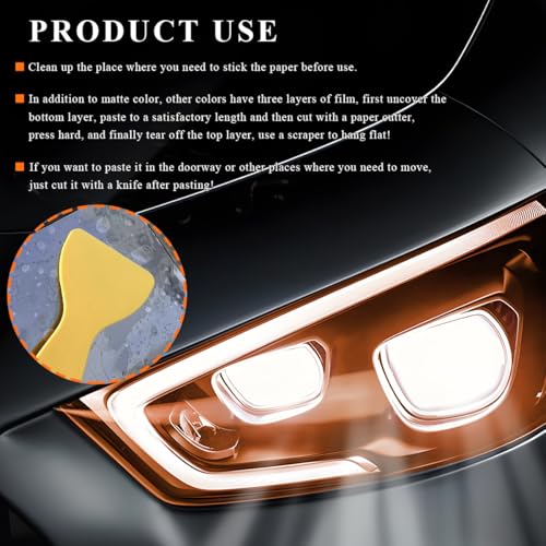 Sun Walker Car Light Tint Film, 12 x 48 Inch Waterproof Taillight Wrap Film Roll with Squeegee & Cutter, Self-Adhesive Vinyl Sticker Sheet Roll for Headlights Fog Lights Tail Lights (Orange) - color: Orange