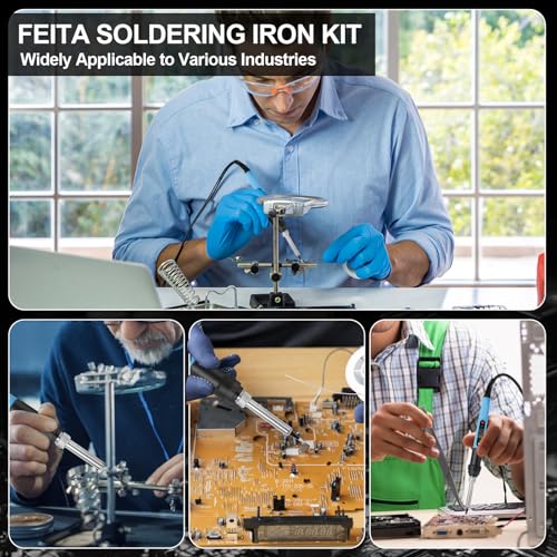 FEITA Electric Soldering Iron Kit with 80W LCD Digital Adjustable Temperature Soldering-iron, 5 Soldering Tips, Rosin Flux, Solder Wires & Stand, Electrical Soldering Kit for Electronics - color: 80w 9in1