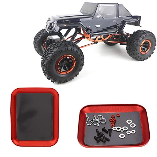 RC Screw Tray, Storage Magnetic Tray Aluminum Alloy Small Parts and Screws Holder for Fuel Vehicle Parts - color: Red