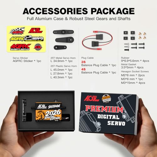 AGFRC 34KG 16.8V Waterproof Low-Profile RC Servo (A53BULW 2026) | 0.073Sec, 4S Direct Power, Brushless, Programmable, Fits 1/10 & 1/8 RC Cars/Trucks, 2026 Special Edition