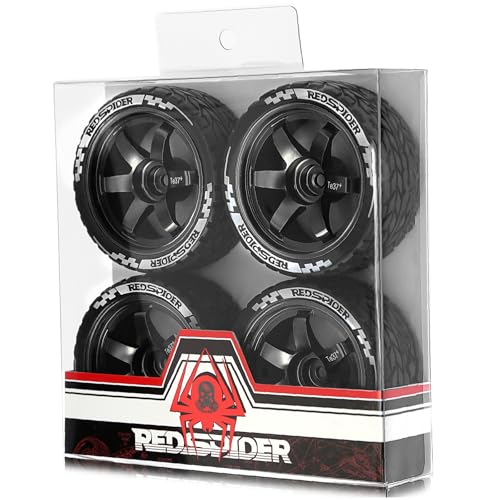 REDSPIDER•1/10 On Road Tires and Aluminum Wheels(4PCS) 12mm Hex RC Rally Racing Tyres OD 2.56" for Tamiya TT01 TT02 XV01 TA06 A959 PTG2 HPI KYOSHO PTG2 (Black) - color: Black