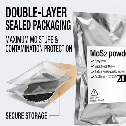 MoS2 Powder, 99% Pure Molybdenum Disulfide Powder, Dry Lubricant | 200g(7oz)1.3 Micron, Wear Reduction Metal & Gear Protection Bearing Compatible Grease Blending - color: 200g(7oz)
