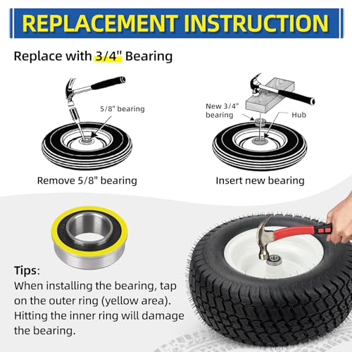 1/2" Deep Groove Ball Bearing, 13x35x13mm Bore Sealed Flanged Steel Bearings Replacement for Wheelbarrow, Lawn Mower, Hand Truck, Garden Cart Tire and Wheels, 4 Pack - size: ID 1/2" x OD 1-3/8"