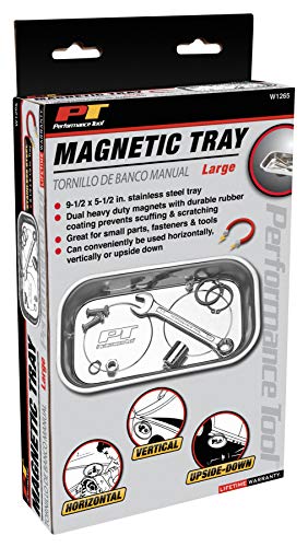 Performance Tool W1265 Large Magnetic Nut and Bolt Tray | Stainless steel magnetic bolt holder. Two strong double magnets. Store tools and small metal parts on fenders and tool boxes - style: Large Magnetic Nut and Bolt Tray