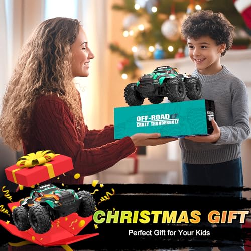 BLUEJAY Remote Control Car, 1:16 All Terrain High Speed RC Cars Truck for Boy, Rechargeable Monster RC Truck with Cool LED Lights & Spray, RC Cars Toys Gifts for Adults Kids Boys Girls 4-7 8-12 - color: Orange