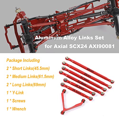 Aluminum Alloy Rod Link Suspension Linkage Kit for 1/24 RC Crawler Car SCX24 Deadbolt AXI90081 AXI00004 Upgrades (Red)