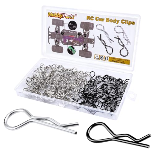 HobbyPark 150 Pieces Universal Bent RC Body Clips Car Clips Silver & Black R Clips for All 1/10 1/12 Scale Redcat HPI Tamiya HSP Exceed RC Car Parts Truck Buggy Shell Replacement