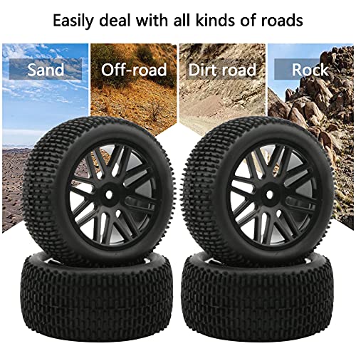 RC Tires & Wheels Set, Black, 4PCS, 1/10 Scale, 12mm Hex | Compatible with Traxxas Rustler Stampede Slash Bandit, Off-Road Buggy Tires, Foam Inserts - color: Black