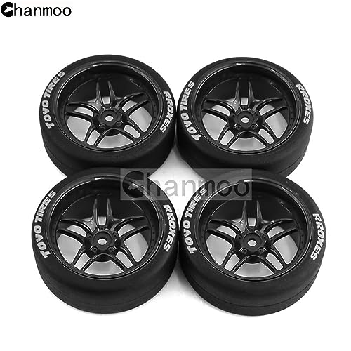 1/10 RC Drift Tires and Plastic Wheels Rims Rally Racing Tyres 12mm Hex for 1:10 Scale On Road Touring Street Car Tamiya Traxxas HPI KYOSHO XV02 XV01 TT01 TT02 PTG2 A959 4PCS (C White) - color: C White