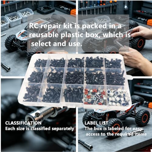 565pcs Universal RC Screw Kit Screws Assortment Set, Hardware Fasteners for Traxxas Redcat Arrma Axial RC4WD HSP HPI SCX10 Losi 1/8 1/10 1/12 1/16 Scale RC Crawler Cars Trucks