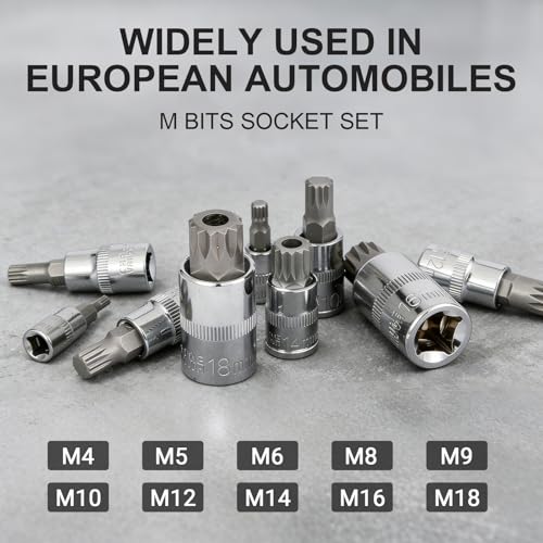 10Pcs Triple Square Spline Bit Socket Set | Premium Alloy Spline Socket Bit Set , Metric Sized S2 Steel Bits, Drive M4-M18 and Cr-V Sockets for Professionals