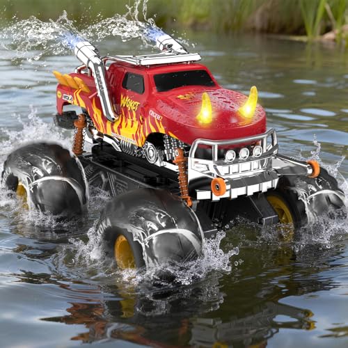 1:16 Waterproof Monster Truck Toys RC Cars Amphibious Remote Control Car Water Blaster Trucks 4WD All Terrain Off-Road Pickup Water Toy for 6-12 Year Old Kids Back-to-School Season - color: Waterproof Rc Car-red