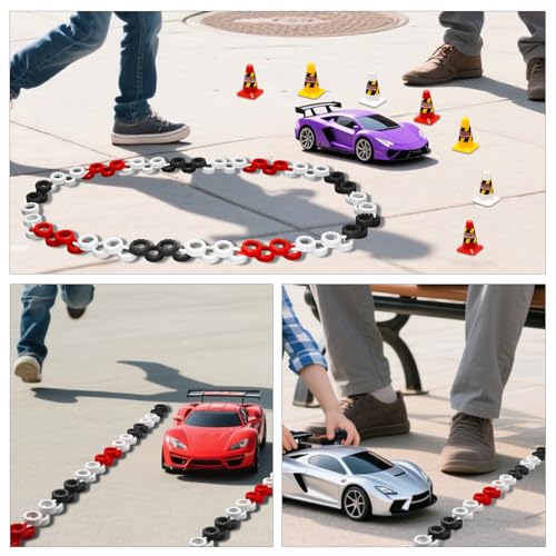 180 Pieces RC Car Racing Track Drift Runway Drift Field Fence with 30PCS Road Cones for 1/14 1/16 1/18 1/24 1/28 1/30 1/43 Mini RC Car (Black & Red & White, 210PCS) - color: Black & Red & White, 210pcs
