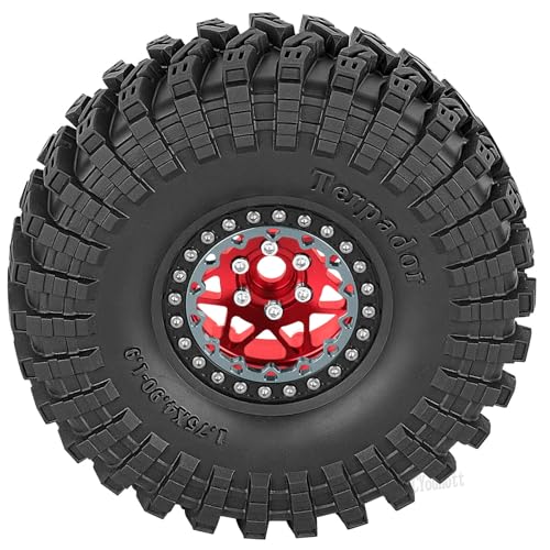RC 1.9" Beadlock Wheel Tires Set 1.9 Beadlock Wheels and Tires for 1/10 SCX10 90046 AXI03007 TRX4 TRX6 VS4-10 Gen7 Gen8 MST CFX D90 RC Crawler Car,Aluminium 1.9 Rims w/Wheels Ring,Red - color: Red- (Wheel Tires)