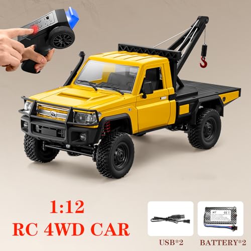 MN82T 1/12 Scale RC Rock Crawler, Remote Control Truck Toyota Pickup Truck, 2.4GHz 4WD Off-Road Crane Rescue Vehicle, All-Terrain Crawler for Adults Kids Indoor Outdoor (whth Gift) - color: Yellow-2