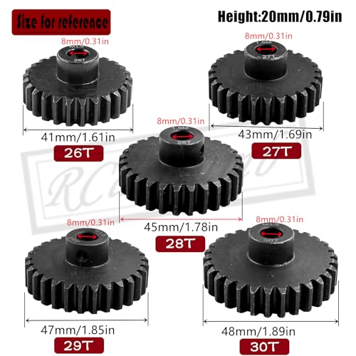 M1.5 8mm Pinion Gear Set Upgrades Parts for 1/5 RC Car Brushed Brushless Motor,Steel 5PCS Mod 1.5 26T 27T 28T 29T 30T 8mm Shaft Motor Gear Set Hops Up - style: M1.5(26T&27T&28T&29T&30T)