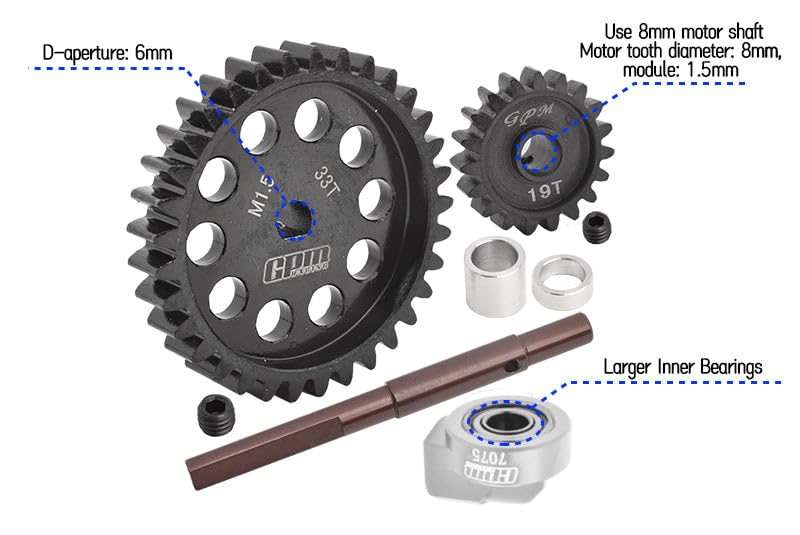 40Cr Carbon Steel M1.5 Spur Gear 33T + Motor Gear 19T for 1:5 Traxxas X Maxx 6S / X Maxx 8S / XRT 8S Monster Truck Upgrades