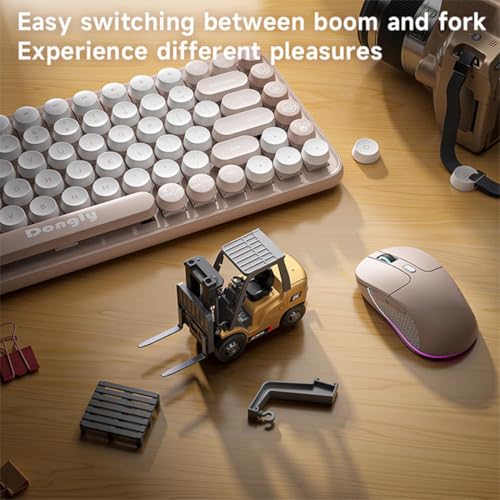 1:64 Mini Alloy RC Forklift, 2 Mode Forklift Truck with Sound and Lights Flatbed Truck & Forks, Pallet & Hook, USB Rechargeable, for Adult & Collectors